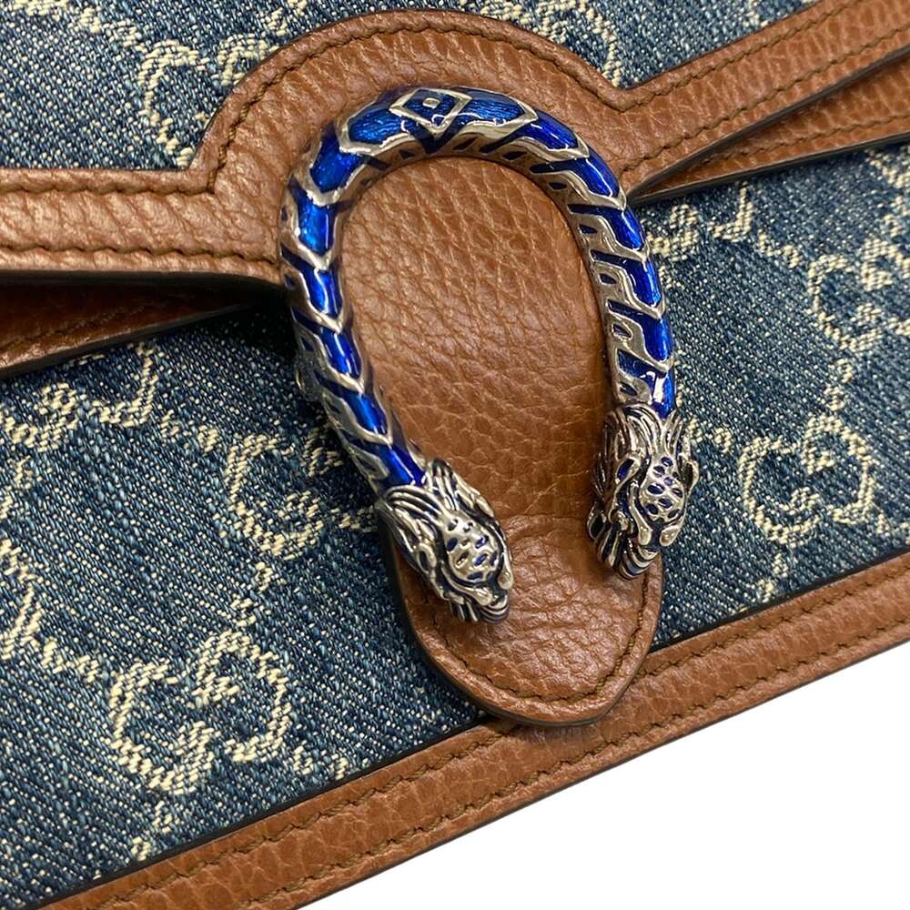 Gucci Dionysus/GG Shoulder Bag 476432 Navy Cream Dark Brown Denim Leather - Picture 12 of 15